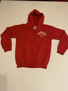 Canada Maple Leaf Hoodie Boys M Red Sweatshirt Full Zip Long Sleeve - Picture 1 of 12