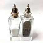 Vintage Thick Square Glass Salt and Pepper Shakers Silverplated Tops