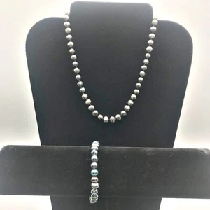 Black Freshwater Pearl Necklace Bracelet Set - Picture 1 of 6