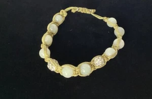 Hemp & Light Jade Ball Stones Bracelet Adjustable Boho Sparkling Hippie Style - Picture 1 of 10