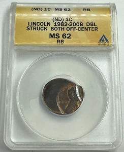 1982-2008 Lincoln DBL Struck Both Off Center (ND) 1c ANACS MS62 RB - Picture 1 of 4