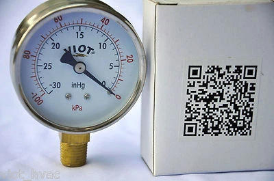 VIOT Analog Deep Vacuum Gauge Size:2.5"SS Case 1/4"NPT 0-30"Hg Workshop Line Pressure
