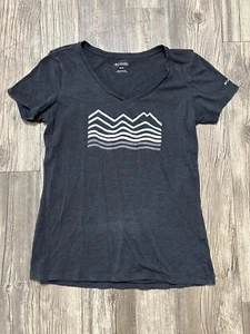 Columbia Shirt Womens Size M Gray Short Sleeve Mountains Graphic Tee V Neck - Picture 1 of 8