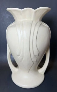 Vintage Hull Pottery Granada Off White Art Deco Flower Vase 2 Handles USA 49-9 - Picture 1 of 10