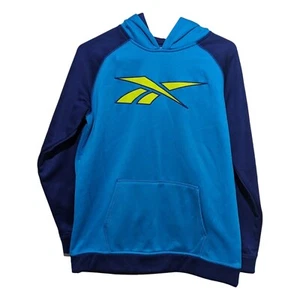 Reebok Navy Blue Neon Yellow Color Block Men's Large Hoodie Pullover Sweatshirt - Picture 1 of 4