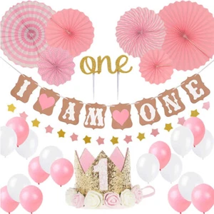 Bebé Niña Set 1er Cumpleaños Princesa Tiara Corona Soy Una Estrellas Estandarte Globo - Imagen 1 de 1