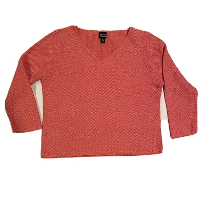 EILEEN FISHER 女式丝绸/尼龙混纺 3/4 袖编织纹理毛衣上衣,尺寸 M — 第 1/4 张图片