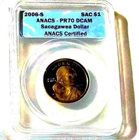 2006- S SACAGAWEA BY ANACS PF-70 DCAM DOLLAR ANACS PERFECT COIN Cover
