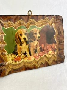 Vintage Wooden Picture With Beagle Dogs Lacquered High Glossed Wood Wall Plaque - Picture 1 of 5