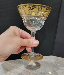 MINT Val St Lambert Rampre D'or Wine Sherry Cordial Glass Gold Leaf Grape Goblet - Picture 1 of 11