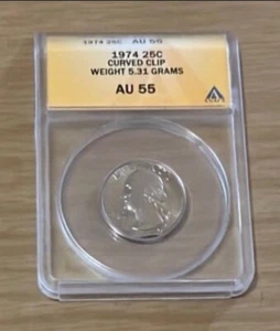Rare 1974 Washington Quarter – ANACS AU55 Mint Error (Curved Clip) - Picture 1 of 4