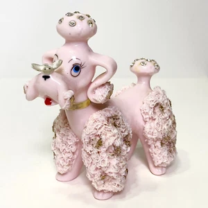 Lefton Pink Spaghetti Trim Poodle MCM Figurine Rhinestone or Gold Accents Kitsch - Picture 1 of 7