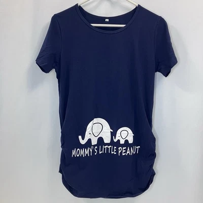 Mommy's Little Peanut Cute Elephant Women's Maternity T Shirt Tee Navy Blue M - Image 1 of 4