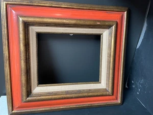 Vtg MCM 16.5"x18" Wood Frame Mexico Orange/Gold for 8x10 Canvas - Picture 1 of 8