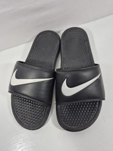 Nike Benassi Mens 8M Swoosh Black White Slip On Shower Pool Water Slide Sandals - Picture 1 of 13