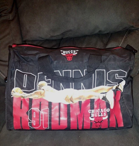 Vintage 90's Chicago Bulls Dennis Rodman 91 Duffle Bag NBA Red Black Rare Cover