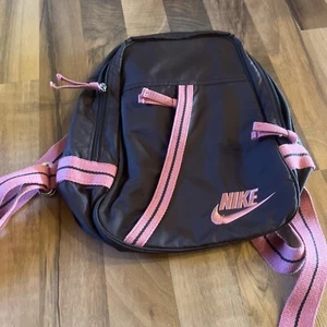 Vintage Nike Swoosh Logo Small Cross Hiking Backpack Pink Brown Zipper Pockets - Picture 1 of 7