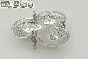RARE VICTORIAN HM STERLING SILVER PIERCED TRI FOOTED BOWL 1898 - Picture 1 of 12