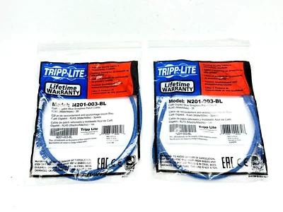 Tripp Lite N201-003-BL Cat6 Gigabit Blue Snagless Patch Cable 3ft LOT OF 2 - Image 1 of 4