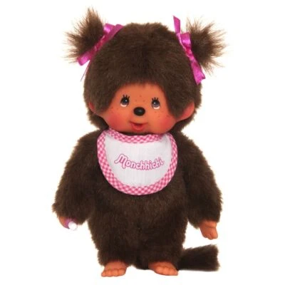 SEKIGUCHI Mädchen mit Zöpfen | 20 cm | Monchhichi Puppe | 2 Zöpfe und Lätzchen