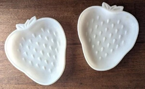Vtg Hazel Atlas Milk Glass Strawberry Shape Candy Trinket Dish White Set of 2 - Picture 1 of 5