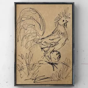 Bird Art Rooster Bird Drawing Bird Sketch Liner Ink Pencil Original Signed Art - Picture 1 of 10