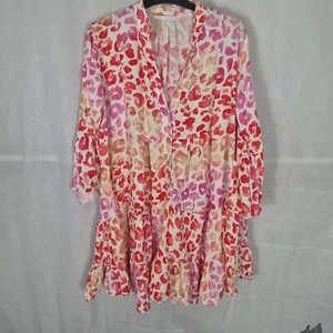 Ladies Dress Size 14 16 Red Orange Leopard Print Wide Fit Mini Summer Party Day - Picture 1 of 11