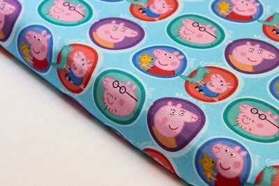 Peppa Pig, George, Mummy & Daddy Pig light Blue  100% Okeo Tex Cotton - Image 1 of 4
