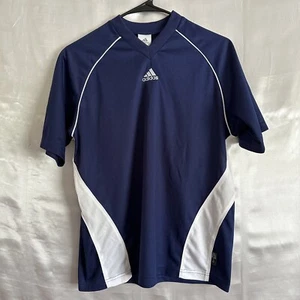 Adidas Climalite Youth Size Large Blue/White V Neck short Sleeve & Logo Shirt - Picture 1 of 8