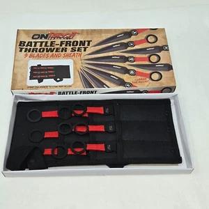 ON TARGET BATTLE-FRONT THROWER KNIFE SET 9 BLADES & SHEATH  6 1/4" W/BOX - Picture 1 of 7