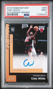 PSA 9 MINT Coby White 2019 Panini Instant #205 Rookie Card Orange #5/5 Auto
