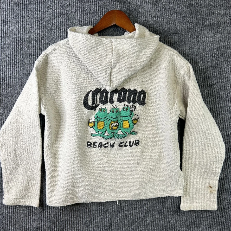Poncho con Capucha Baja Vintage Adulto XL 46 Marfil Corona Cerveza Ranas Club de Playa Foto 1 de 4