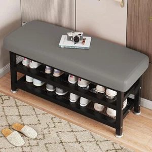23.6 - 47.2in 2-Tier Shoe Rack Shoe Organizer Storage Bench Shoe Shelf with Seat - Picture 1 of 12