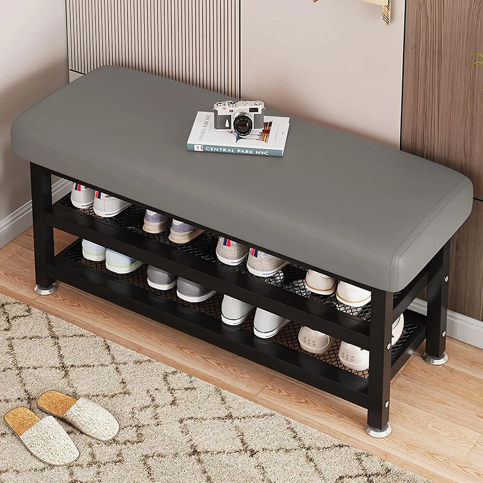 23.6 - 47.2in 2-Tier Shoe Rack Shoe Organizer Storage Bench Shoe Shelf with Seat - Image 1 of 4