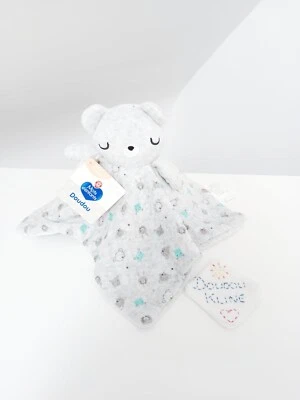 Doudou Plat/Mouchoir Ours/Ourson Gris Lapin Chat Bleu - Mots D'enfants Leclerc - Photo 1/4