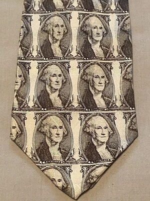 复古 Addition 领带男式 OSFM 58 英寸绿色 100% 真丝华盛顿货币美元票据 — 第 1/4 张图片