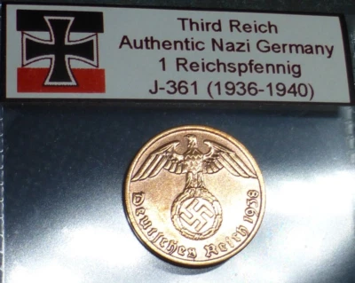 Beautiful Bronze Nazi Coin: Genuine 1 Reichspfennig Third Reich Germany WW2-era - Image 1 of 4