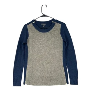 J Crew Women's XXS 08422 Navy Sweater Color Block 100% Wool Academia Preppy Zip - Picture 1 of 12