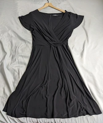 Lauren Ralph Lauren Dress Black Faux Wrap Midi Black Label Fit & Flare Womens 14 - Image 1 of 4