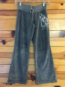 Justice Gray Velour Sweatpants Love Sequin Heart Drawstring Girls Size 10 - Picture 1 of 4
