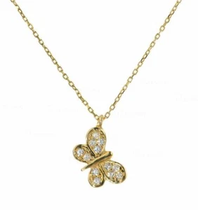 14K Gold 0.12 Ct. Lab-Created Diamond Butterfly Pendant Necklace Mother's Day Gi - Picture 1 of 1