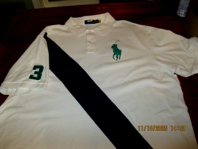 Rare VTG POLO RALPH LAUREN Big Pony Striped BLUE Sash Collared Shirt  3XLT - Image 1 of 4