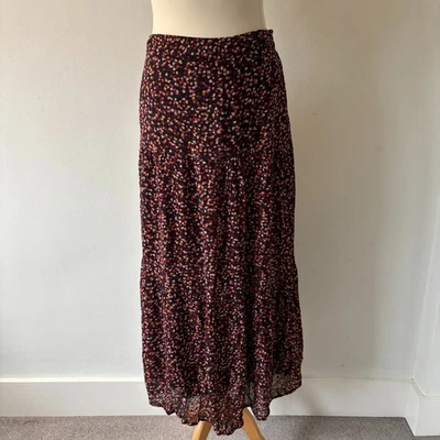 Joules Floral Maxi Skirt Autumn Leaves Print Black Red Yellow Lined Size 10 - Image 1 of 4