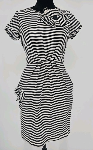 Abito Kate Spade seta 2 tasche nero bianco plissettato fiori gioiello