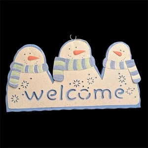 “Frosty Friends Welcome " Hand-Painted Wooden Sign-Cream/Green/Blue/Brown - Picture 1 of 7