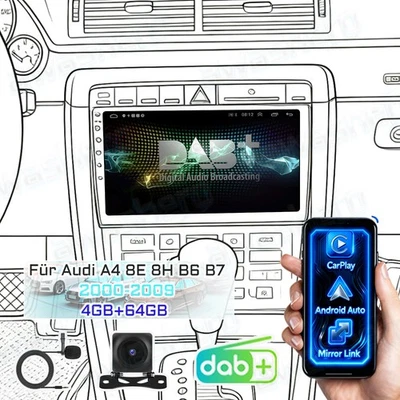 DAB+ Für Audi A4 8E 8H B6 B7 2000-09 4+64G Carplay Android 15 Autoradio NAVI USB - Bild 1 von 4