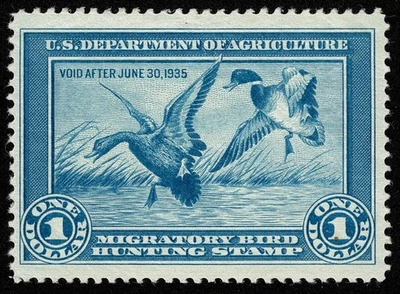 US Stamp Scott#RW1 $1 Back of Book Federal Duck Mint LH OG Well Centered - Image 1 of 2