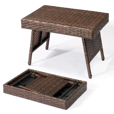 Portable In/Outdoor Folding ​Rattan Side Wicker Coffee Table Living Room Garden - Image 1 of 4