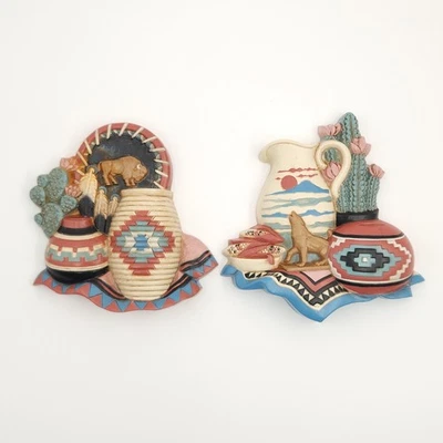 MCM Western Southwestern Plaques Wall Decor (2) Cactus Vase Home Interior Gifts - Image 1 of 4