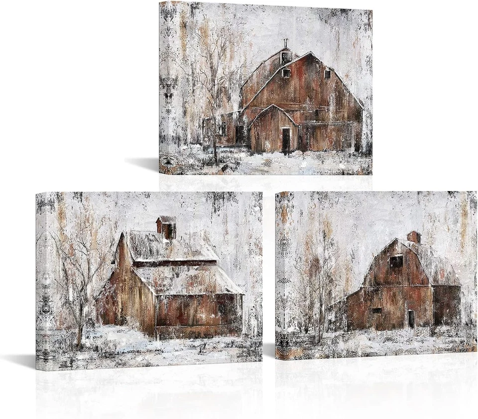 Rustic Farmhouse Wall Decor Country Wall Art Barn Pictures Framed Artwork for Li